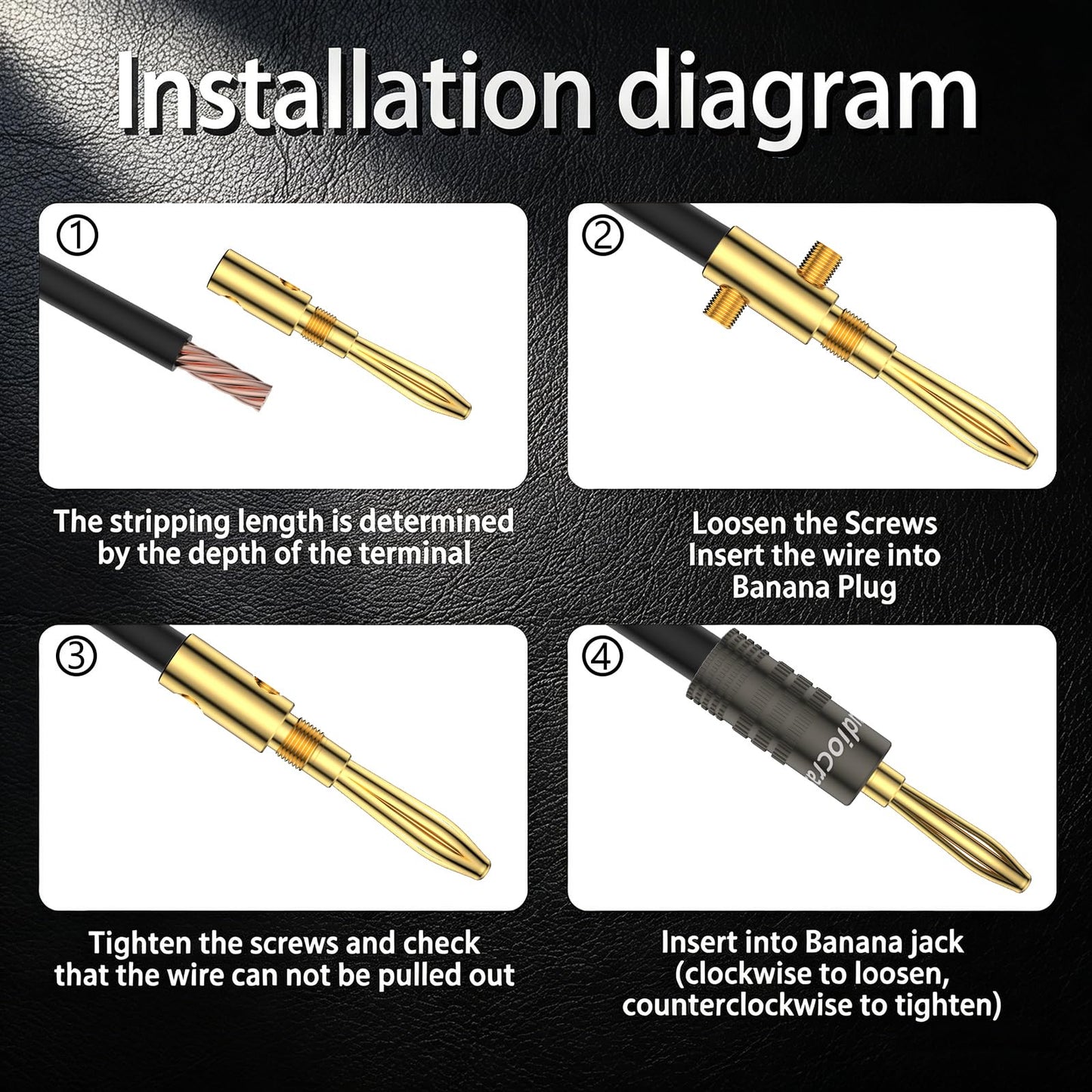 Tertullus Banana Plugs 24K Gold Plated Dual Screw LockingBanana Connectors Adapter for Speaker Wire, Wall Plate, HomeTheater, Audio/Video Receiver