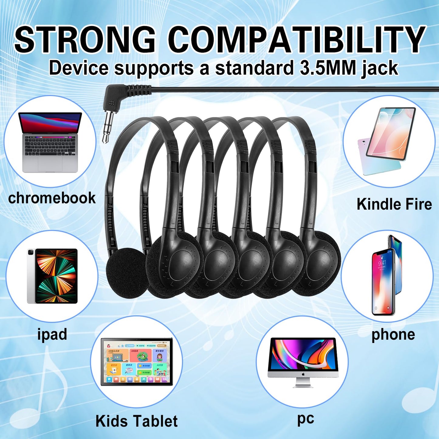 CN-Outlet Classroom Headphones Bulk 10 Pack for School,Libraries,Students,Adult, Individually Bagged Wholesale Disposable Headphones Classroom