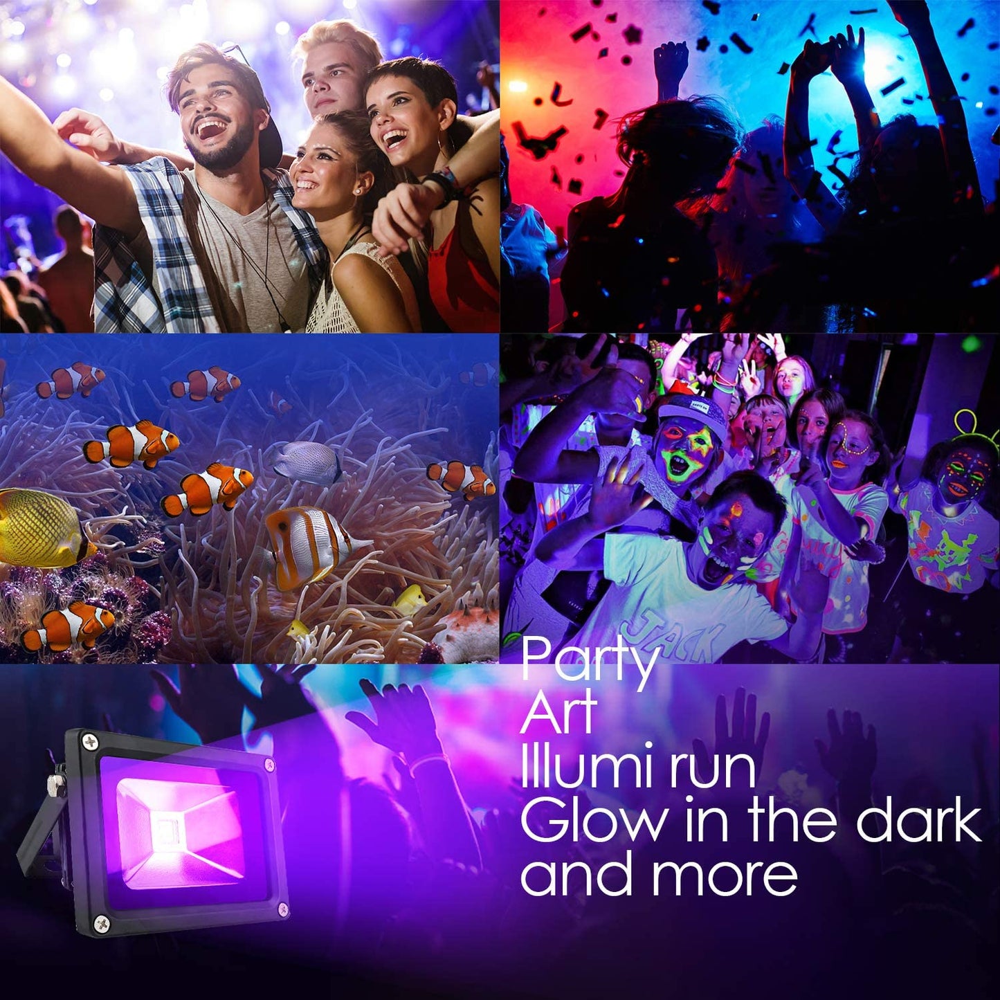 Degruand 10W LED Black Light,Blacklight Flood Light with Plug, IP65 Waterproof,Light Up 10x10FT Area,Wire1.5M/4.92FT, for Glow Party Halloween Bedroom