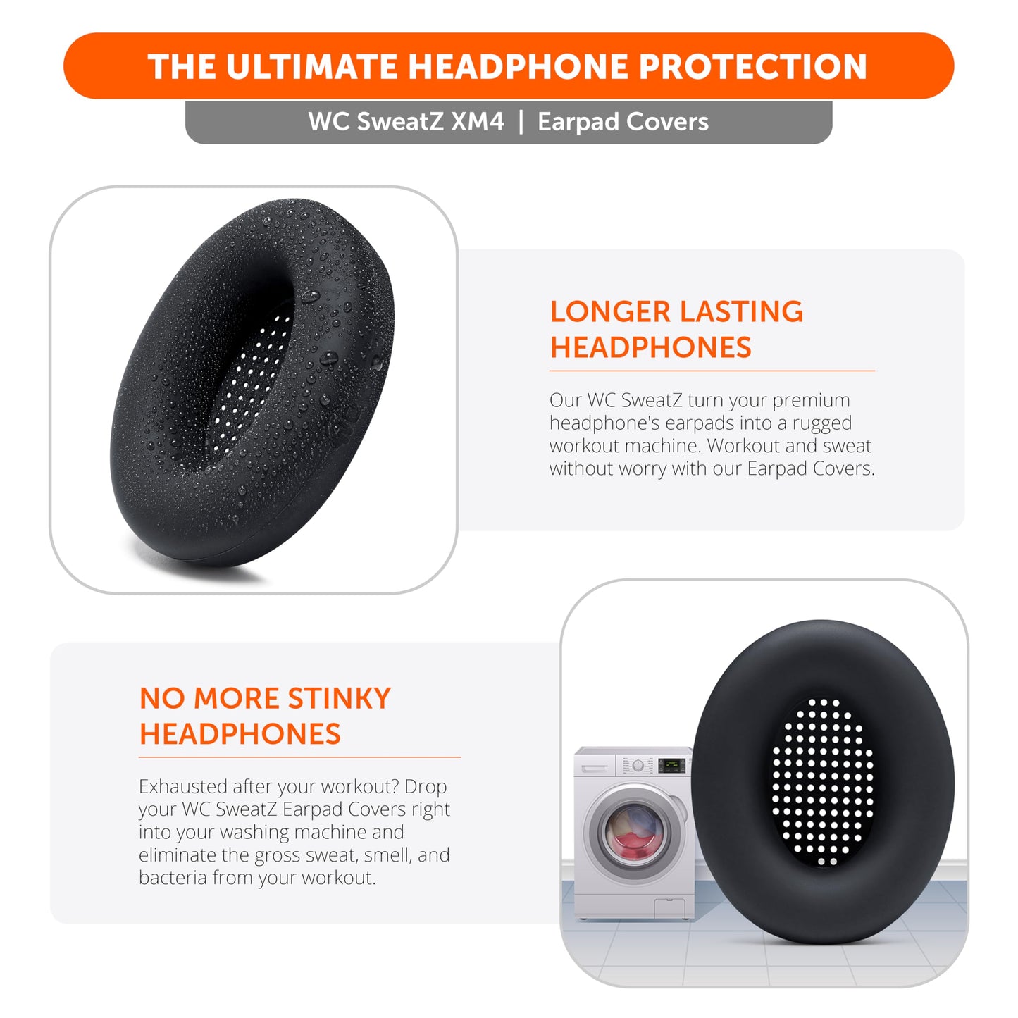 WC SweatZ XM4 - Patented Protective Earpad Sweat Covers for Sony WH1000XM4 by WC | Silicone Ear Covers for Sony WH-1000XM4 Headphones | Sweatproof
