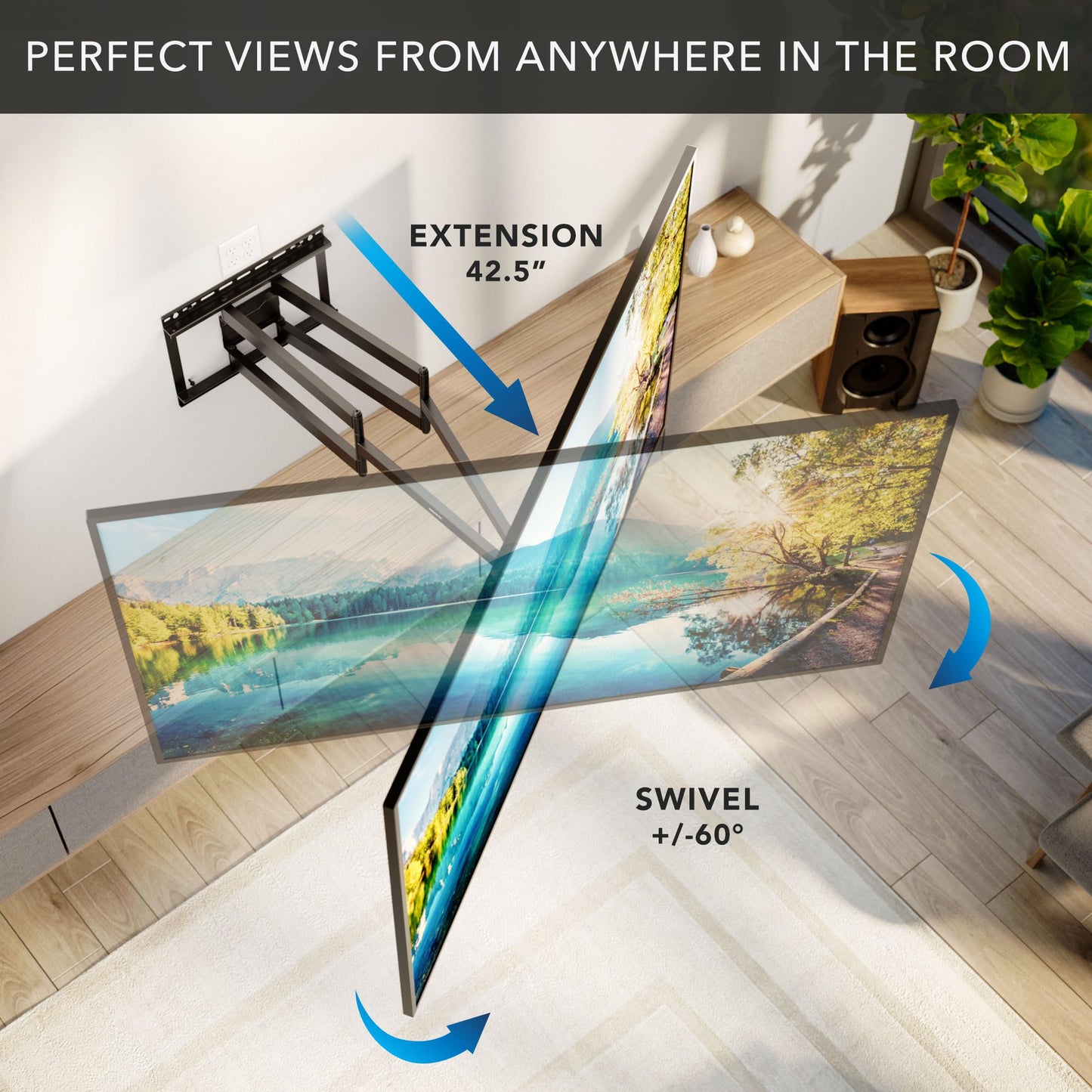 Mount-It! Long Arm Full Motion TV Wall Mount, Extra Long 42.5-Inch Extension, Heavy-Duty Dual Arm Articulating Mount for 43-100 Inch TVs, Swivel Tilt