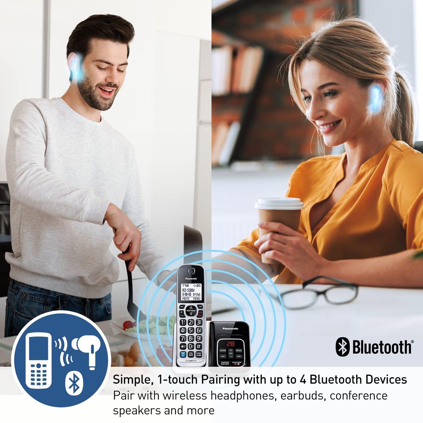 Panasonic Expandable Cordless Phone System, Bluetooth Pairing for Wireless Headphones, Smart Call Block, Bilingual Talking Caller ID, 1 Handset