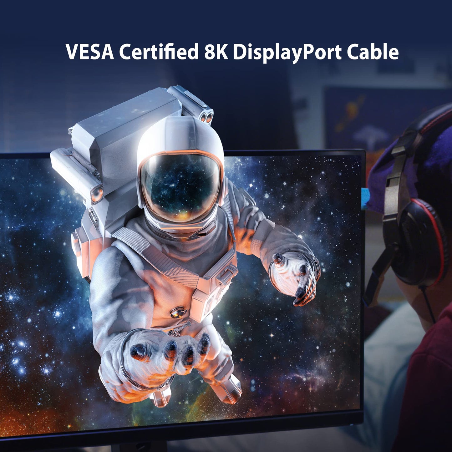 j5create VESA Certified 8K DisplayPort Cable, Supports DP 1.4, 4K@120Hz, 8K@60Hz, HDR for Gaming Monitor, TV, PC, Laptop - 6.6ft (JDC43)