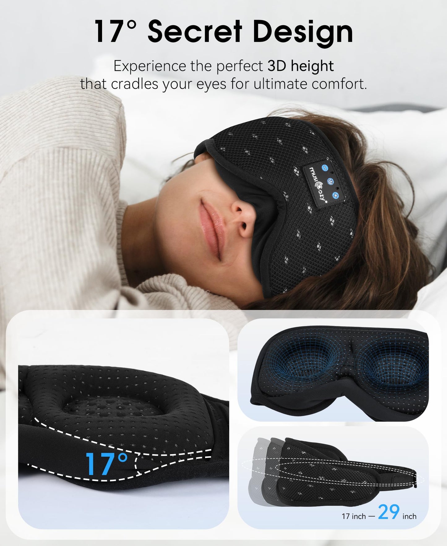 MUSICOZY Sleep Headphones Breathable Sleep Mask Bluetooth 5.4 Wireless Earphones Mask Sleeping Eyemask for Side Sleepers for Women Men Travel…