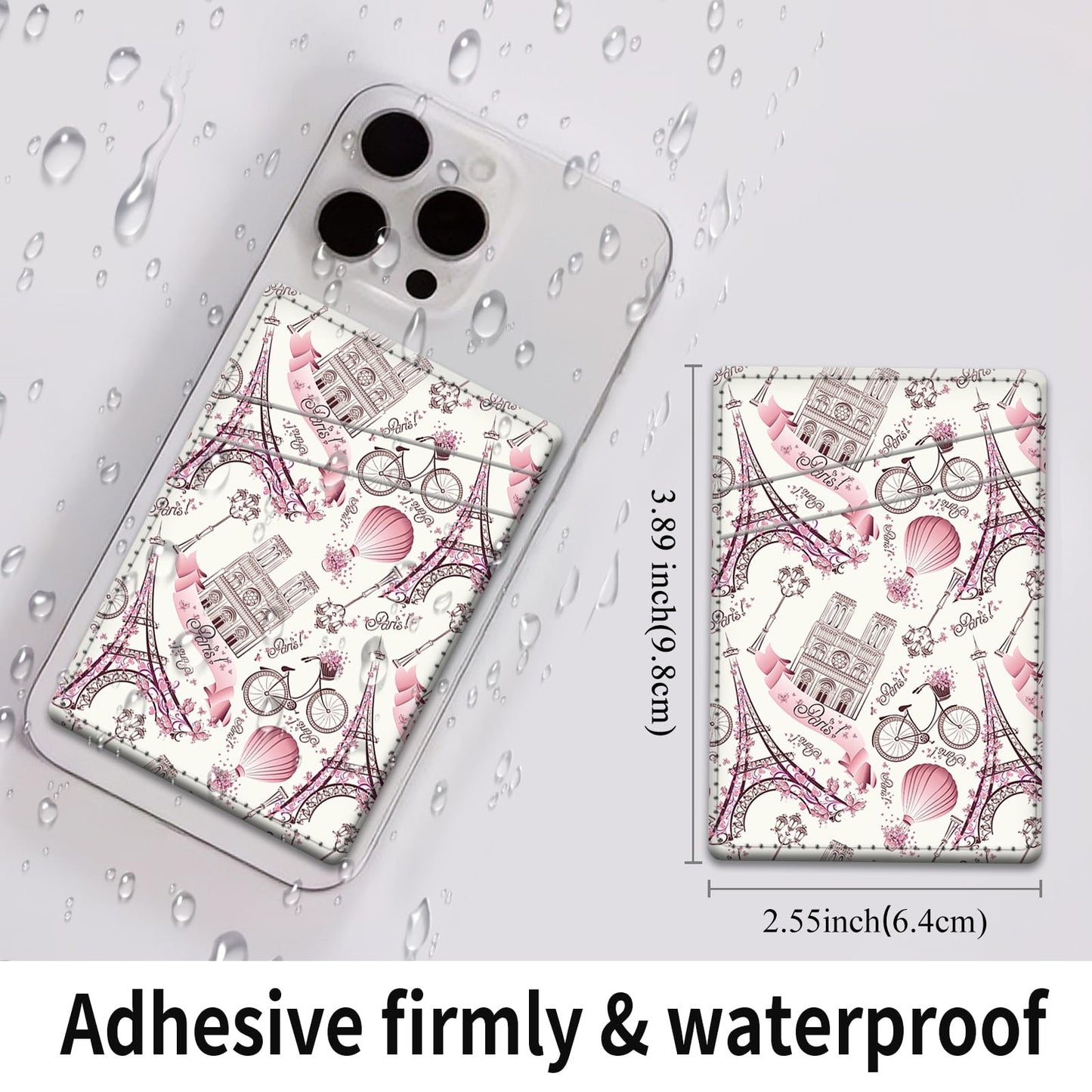 AFPRNK Phone Card Holder, Dual Pocket Leather Wallet Adhesive Stick On, Cute Credit Card Holder for Smartphones Case Compatible with Most Phone?Tower?