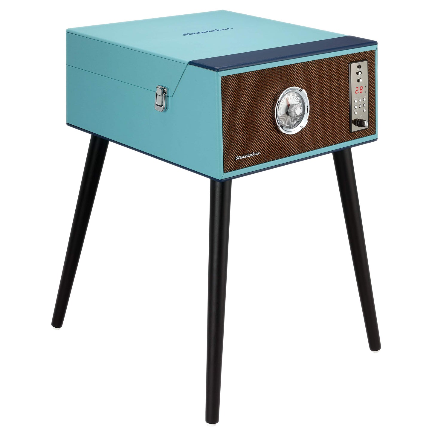 Studebaker Floor Stand Turntable, Bluetooth Receiver, CD Player, FM Radio, Wood Cabinet, 3W RMS Speakers x 2, (Teal)