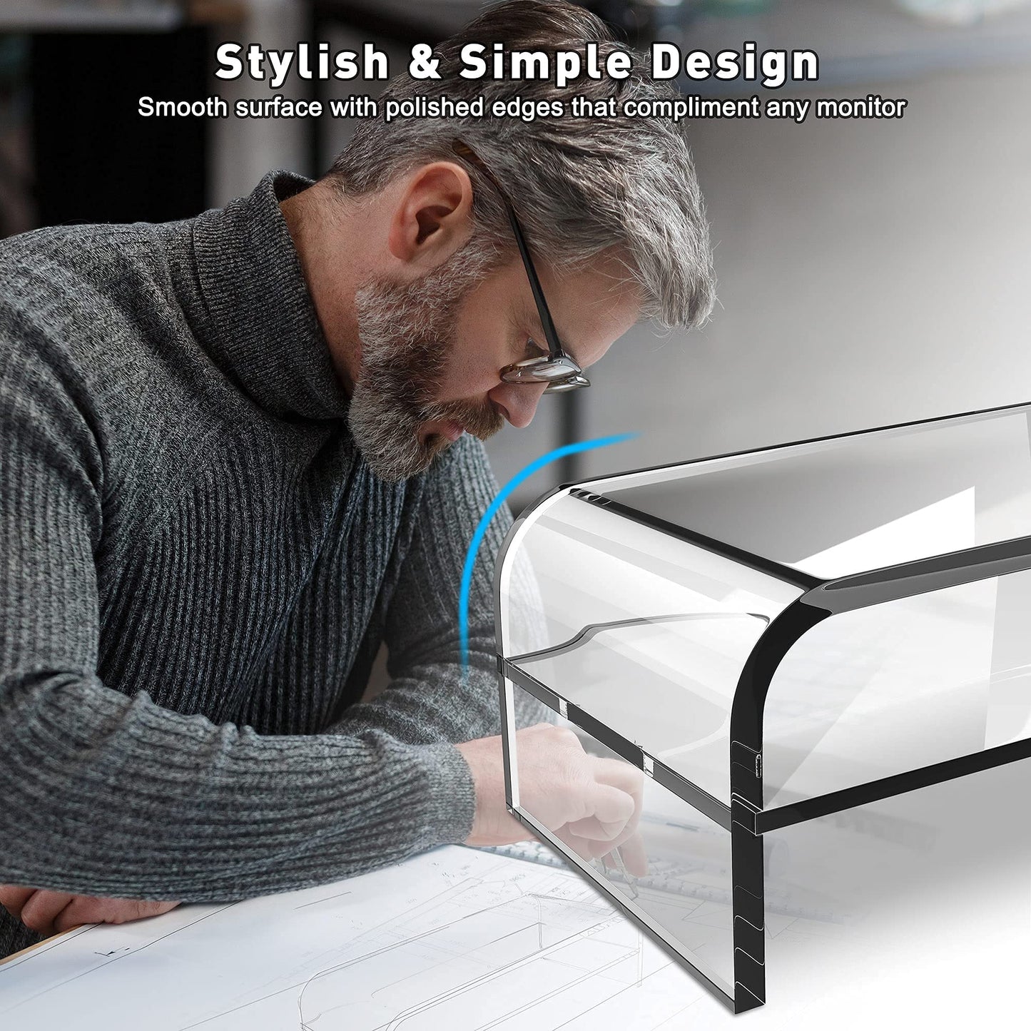 AboveTEK 2-Tier Acrylic Monitor Stand, Computer Riser for Home Office, Clear Monitor Riser for Keyboard Storage, 18.9" x 8.7" Multi Monitor Desk Stand
