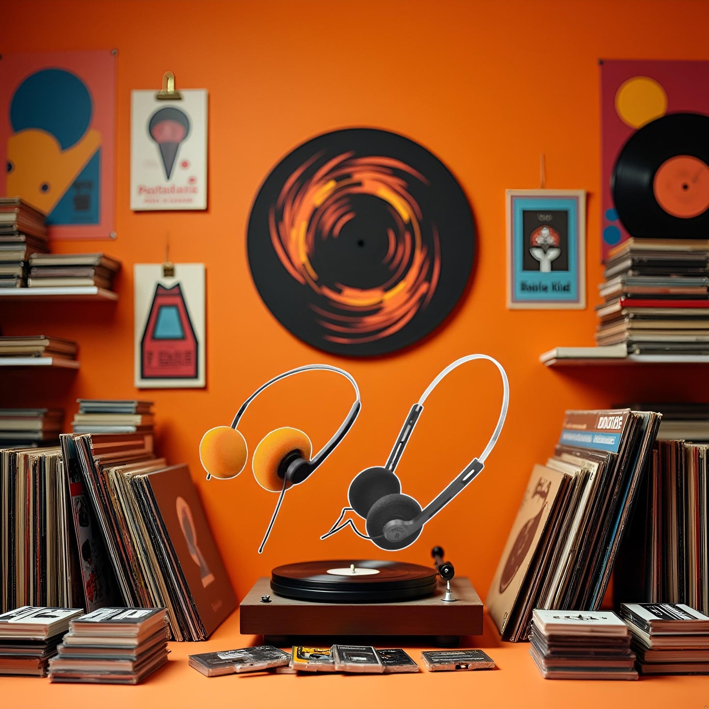 GANPUB 2 Pcs Orange and Black Retro On Ear Headphones, Wired Stereo Headphones, Headphone, Lightweight Portable Headphone with Adjustable Headband…