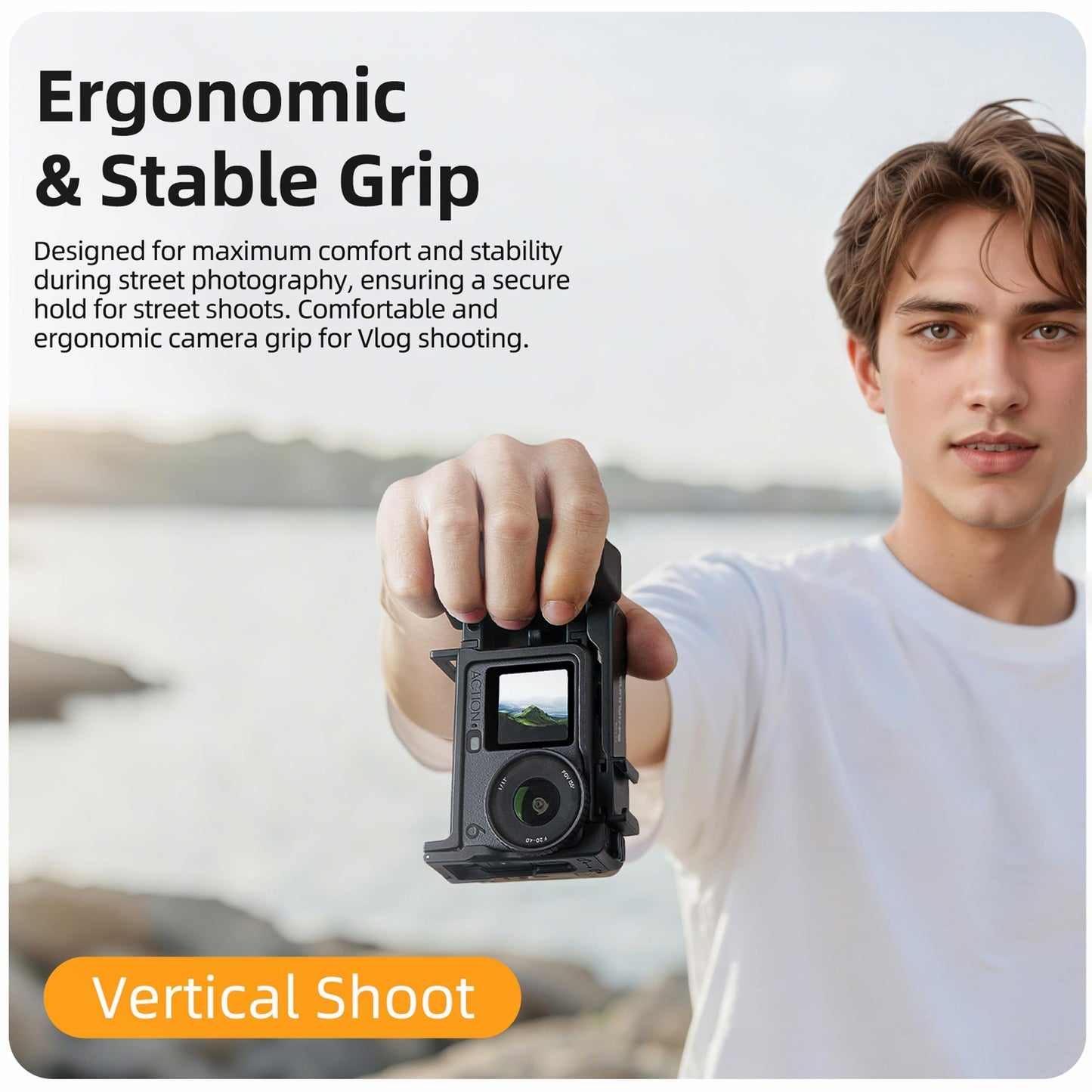 Street Grip Kit for DJI Action 6 with Protective Frame Cage, Plastic Camera Grip Handle Holder with Shutter Button, Quick Release, Cold Shoe, Wrist