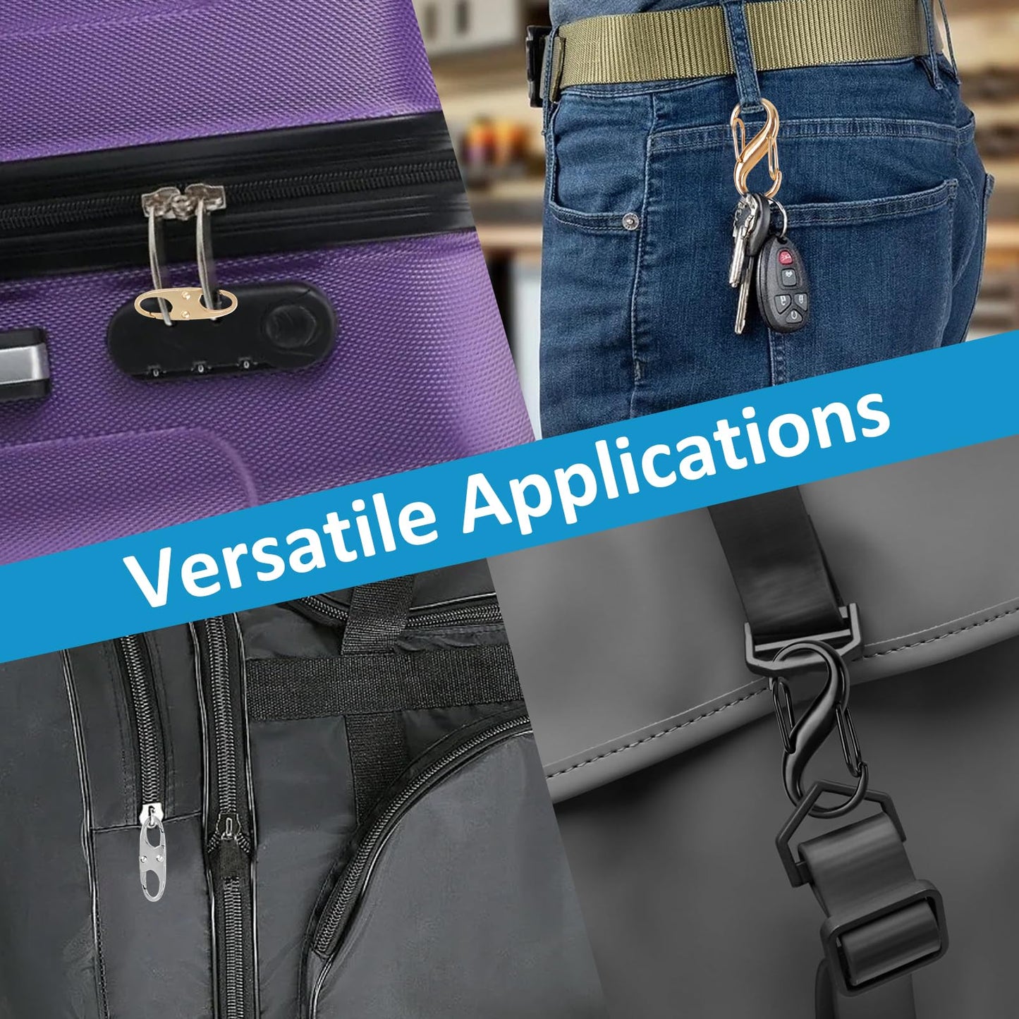 Phinus Lock Combo 21PCS Anti-Theft Clips for Luggage, Clothing, Backpacks, Boots, Purses & Travel Sports – Black/Silver/Gold