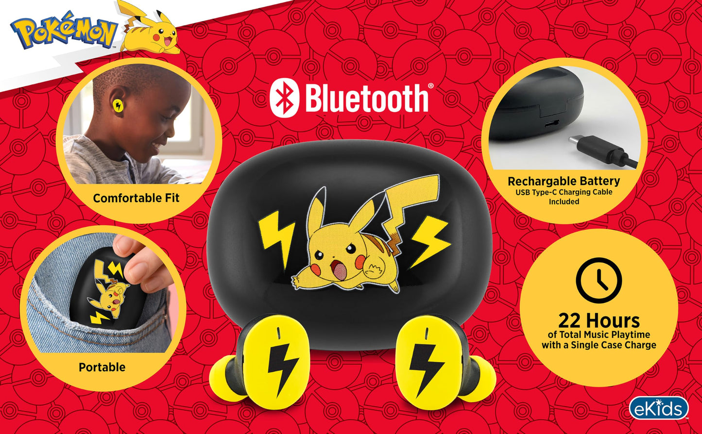 Pokemon Pikachu Wireless Earbuds, Bluetooth Earbuds with Charging Case