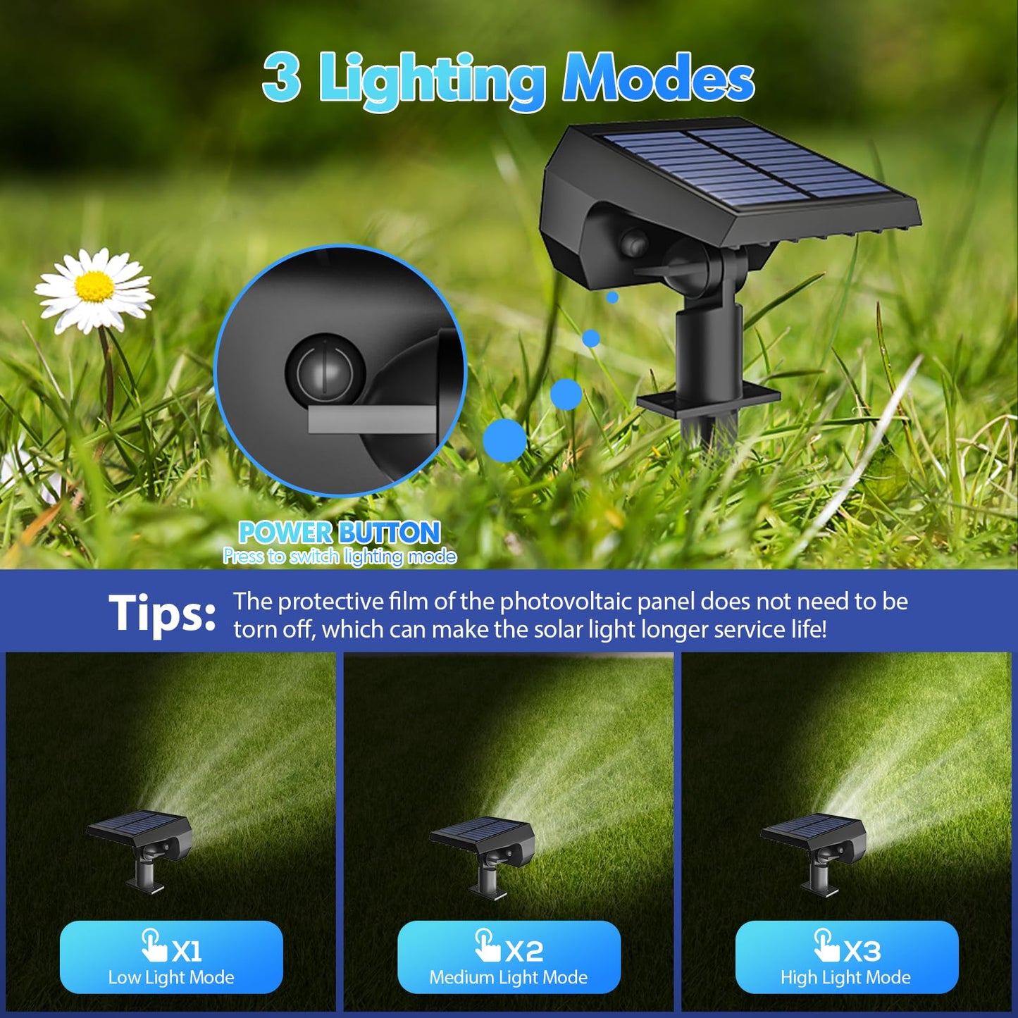 NYMPHY Solar Lights Outdoor Waterproof IP68, 56 LED 3 Lighting Modes Solar Powered Garden Yard Spot Solar Lights for Outside Landscape- 4 Pack (Cool