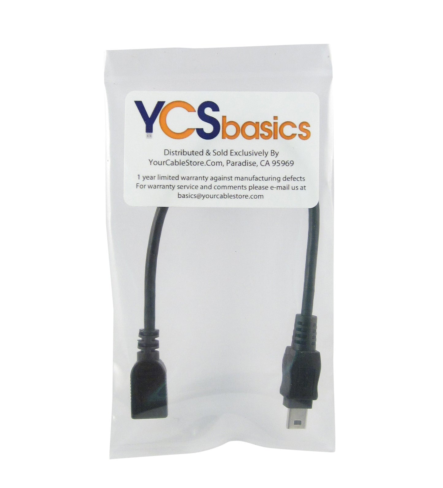 YCS Basics Black 6 Inch USB Mini B Male to Female Cable
