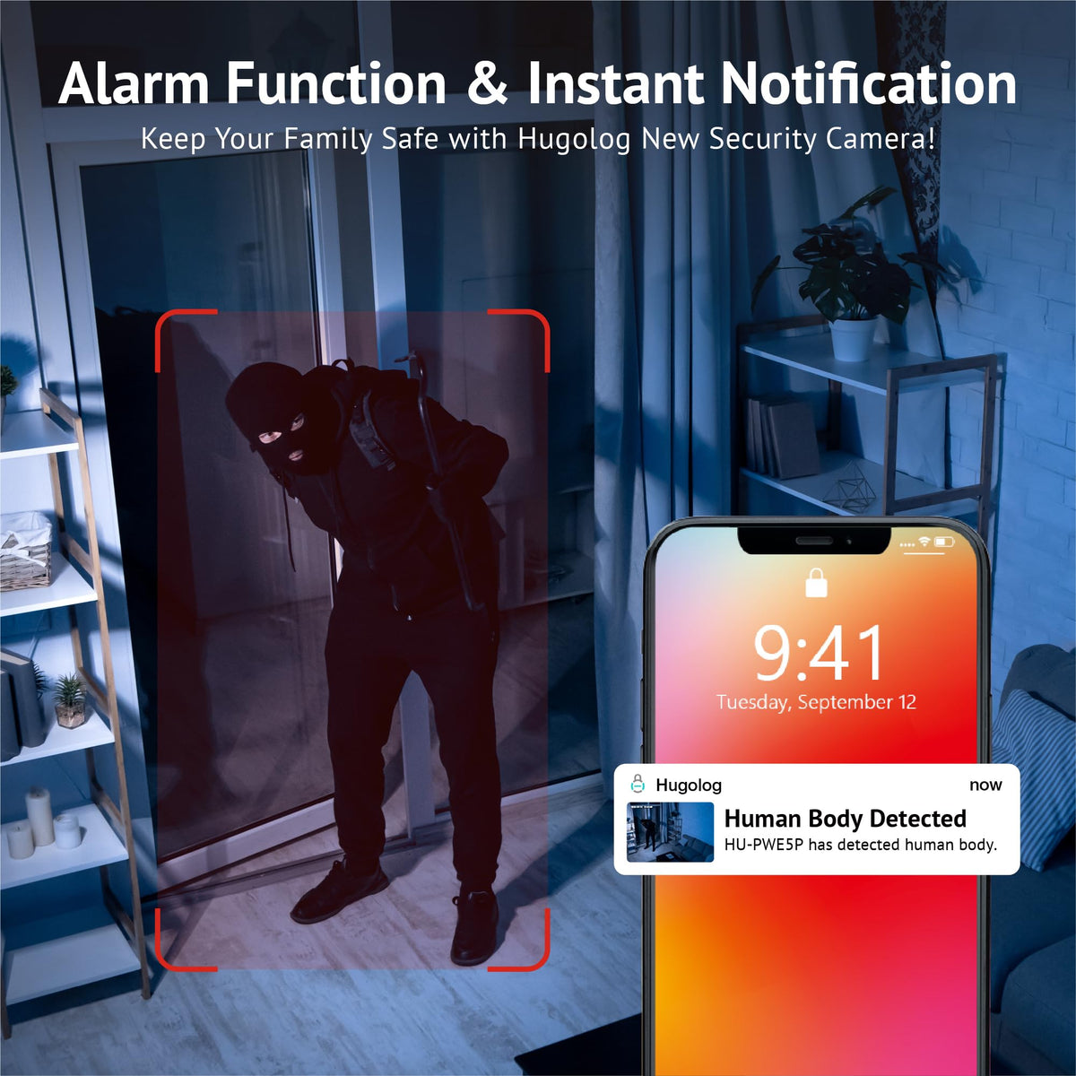 Hugolog 2K Indoor Outdoor Security Cameras for Home Security,Home Camera with Starlight Color Night Vision,Built-in Spotlight,Motion Detection,2-Way