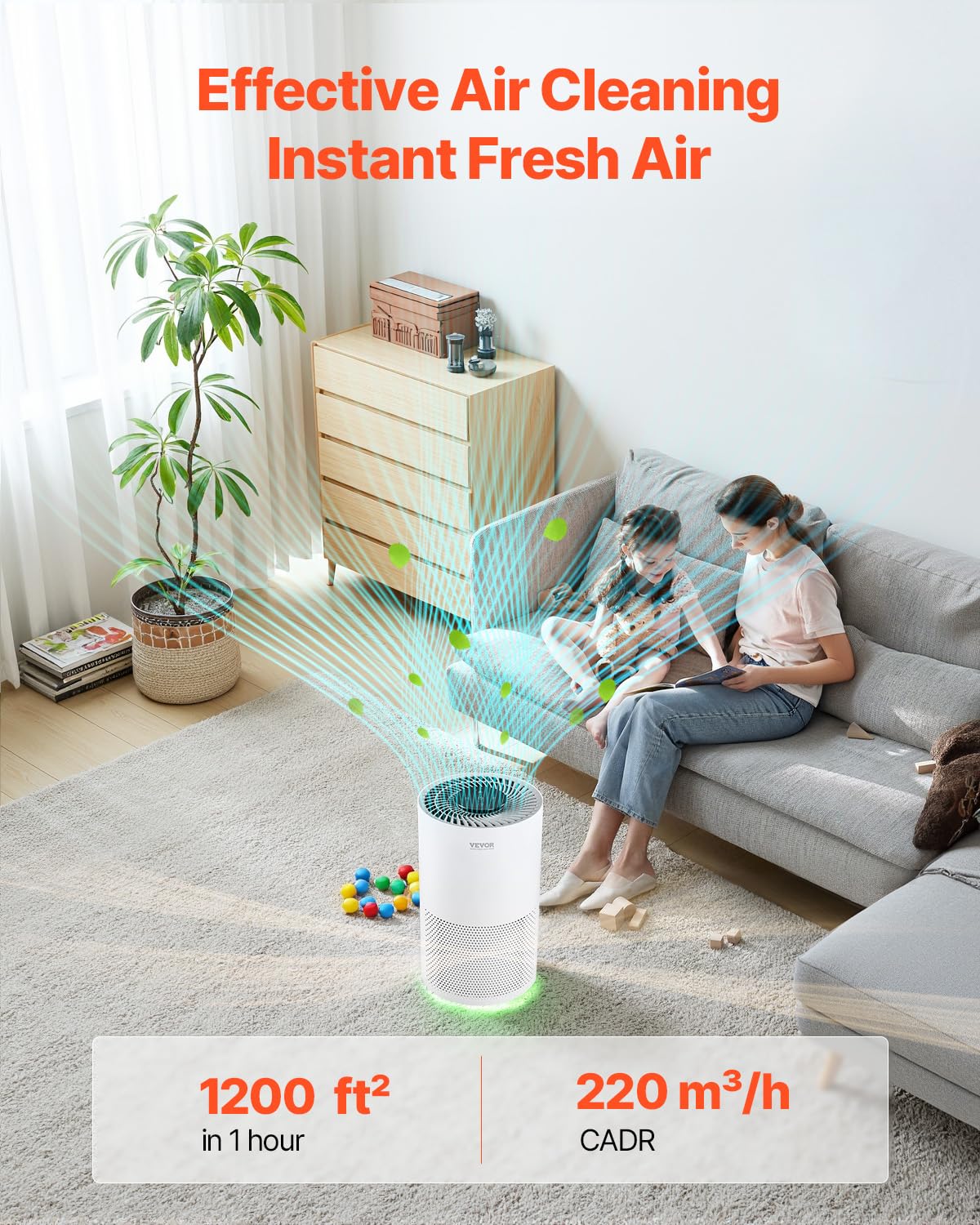 VEVOR Air Purifier for Bedroom Home, H13 HEPA Layer, 1200 ft²/h Smart Air Purifier with Speed Control & Child Lock Guard, Efficient Air Cleaner