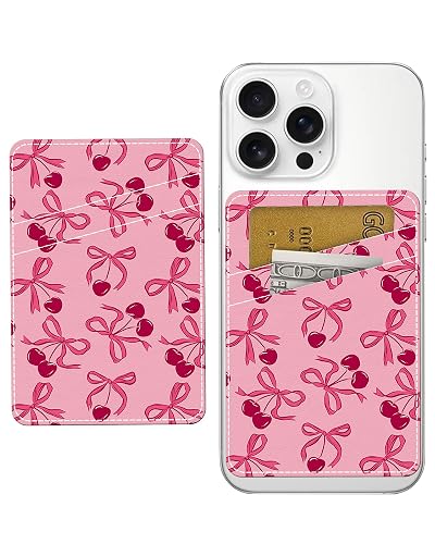 JYCardPKT Phone Card Holder Leather, Dual Pocket Phone Wallet Adhesive Stick On, Cute Phone Case Credit Card Holder, Suitable for Most of Phones Pink