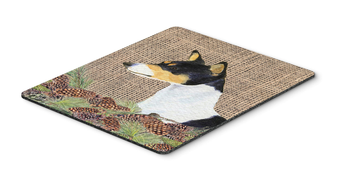 Caroline's Treasures SS4103MP Basenji on Faux Burlap with Pine Cones Mouse Pad, Hot Pad or Trivet for Home Office Gaming Working Computers Laptop