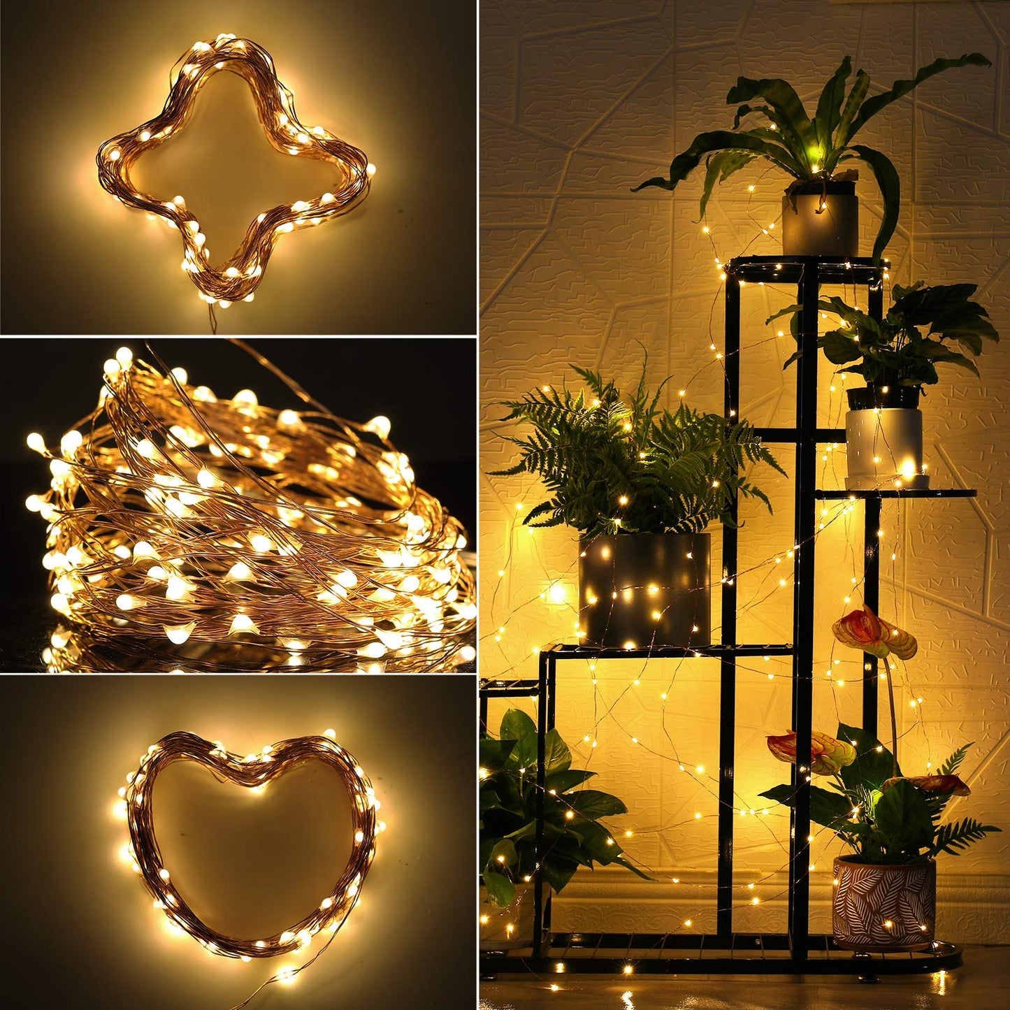Ariceleo Solar String Lights, 4 Pack, 33 Ft, 100 LED Copper Wire, Warm White, 8 Lighting Modes, Waterproof, Outdoor and Indoor Use, for Garden, Patio