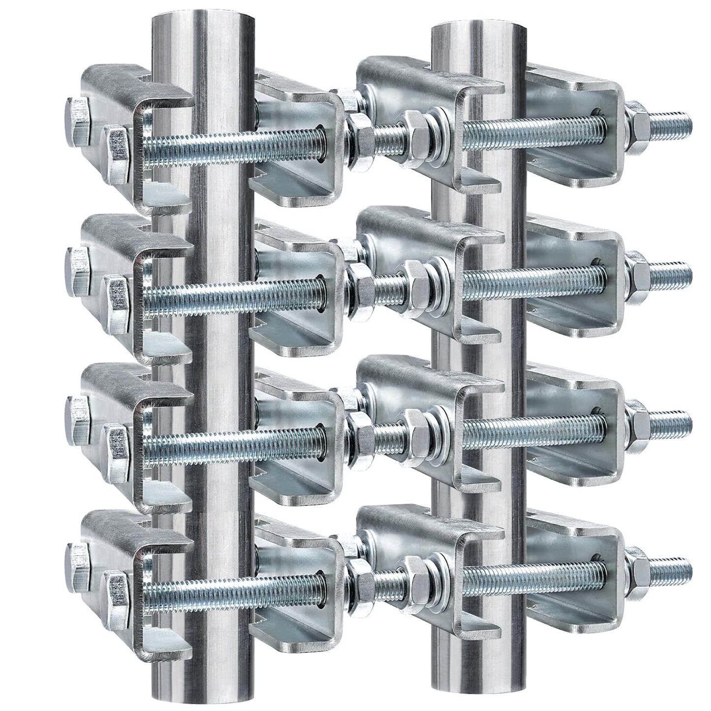 4 Sets Antenna Mast to Mast Clamp Bracket Kit with V Jaw Blocks for 1"-2.5" OD Poles, Heavy Duty Mounting Hardware for Ham TV Network Antennas