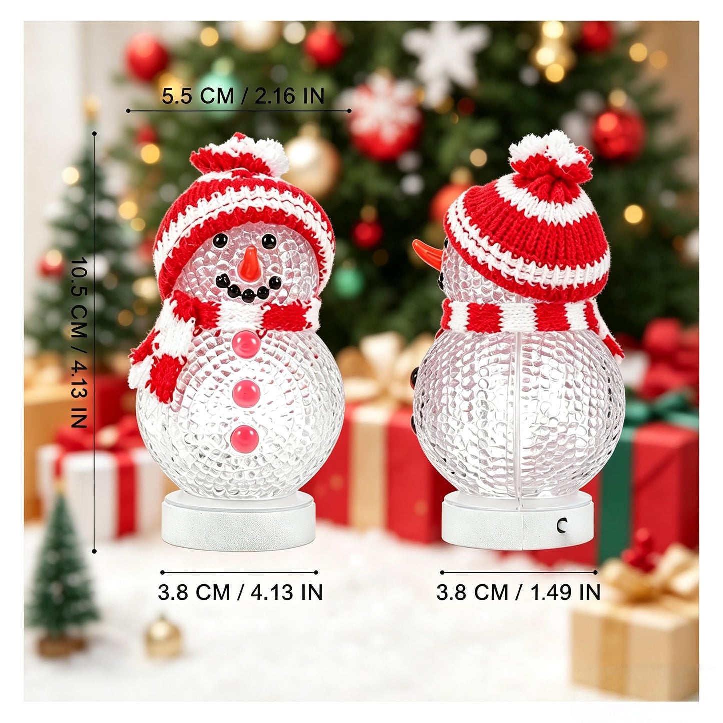 VOSCHOIX 2pcs LED Christmas Table Lights, USB Powered Light Up Snowman for Desk, 7 Colors Mini Christmas Tree Snowman Light for Xmas Party Table