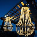 Hanging Solar Lantern Outdoor, 28” Modern Clear Crystal Acrylic Chandelier with 30 Warm White Lights S Hook for Garden, Yard, Patio, Gazebo