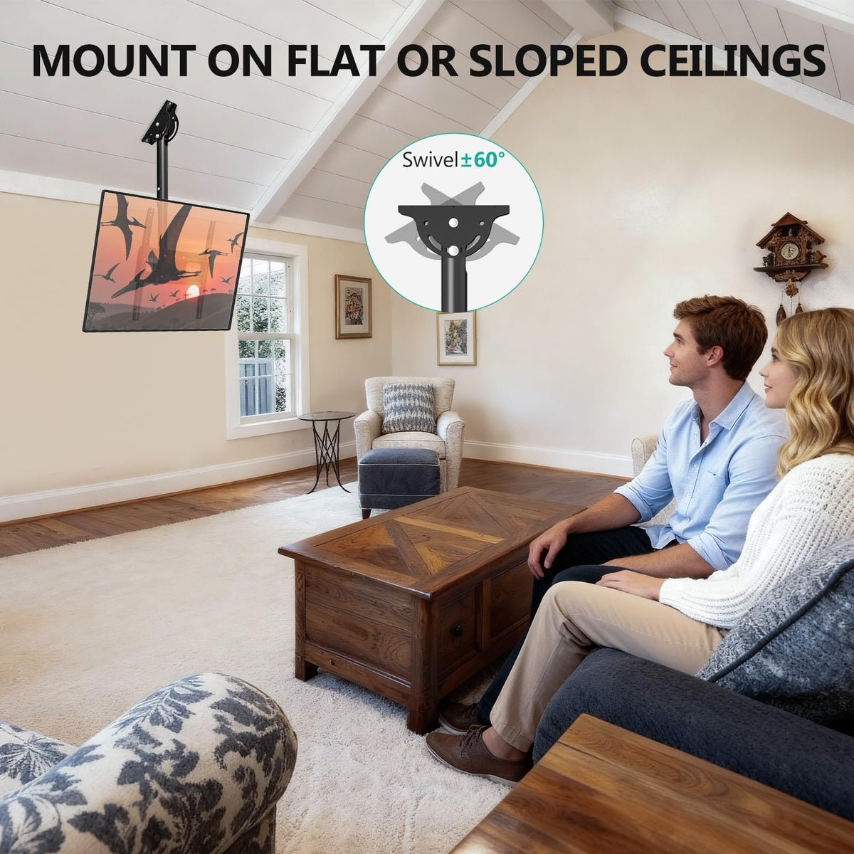 WALI Ceiling TV Mount for Most 26-65 inch LCD LED OLED 4K TVs, up to 99 lbs