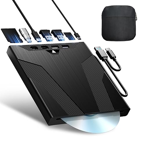 Wbacon 8 in 1 External CD/DVD Drive for Laptop, Slot-Loading CD Reader for Laptop, CDs Drive External USB DVD Drive Externals CD Burner Compatible