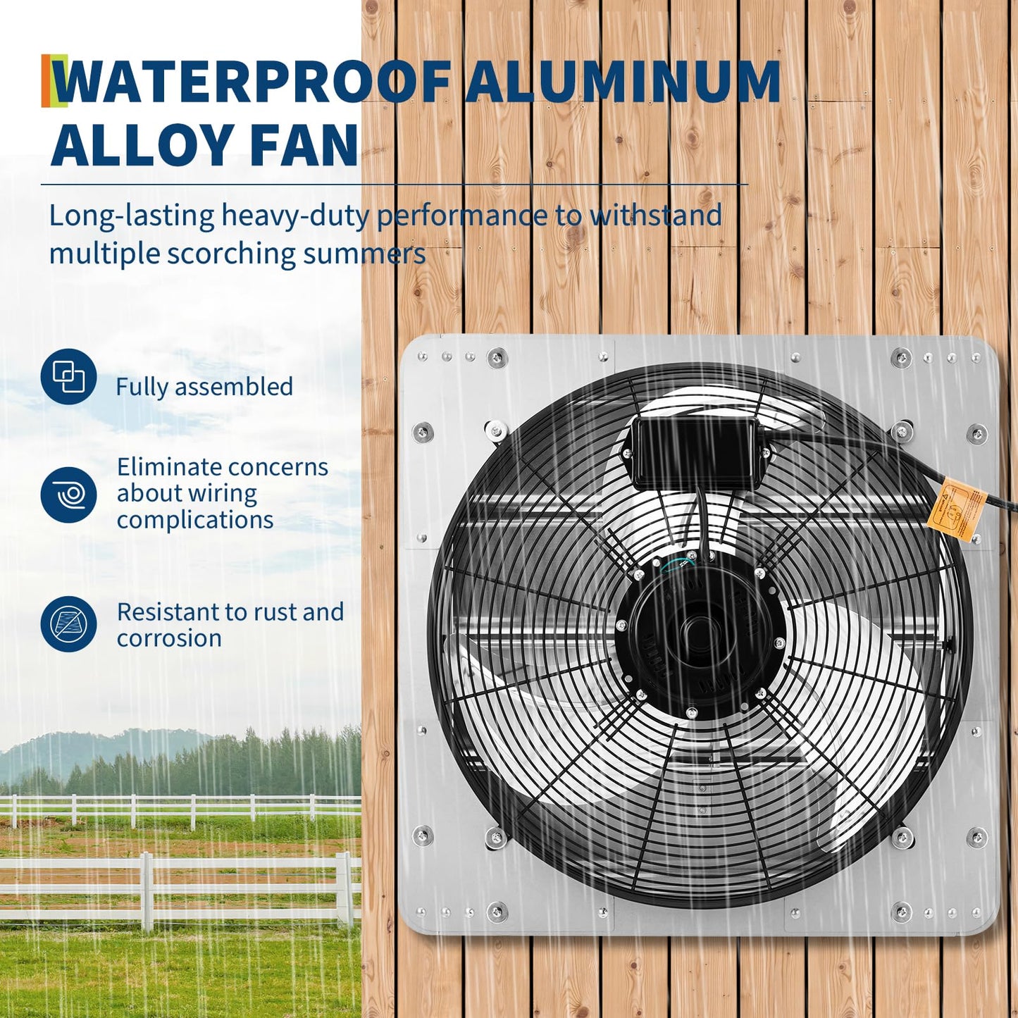 IDEALHOUSE 16 Inch Shutter Exhaust Fan, 2000 CFM Wall Mounted Ventilation Fan with Auto Shutters, Silver Carbon Steel for Attic, Garage, Greenhouse