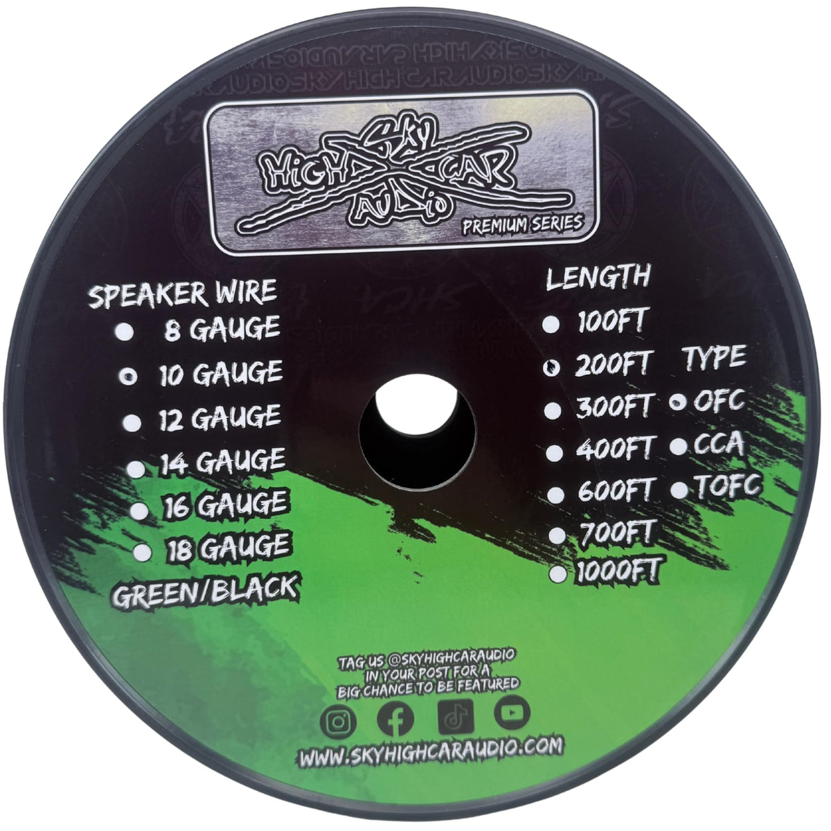 200' feet True 10 Gauge AWG OFC Speaker Wire Green/Black Car Home Audio