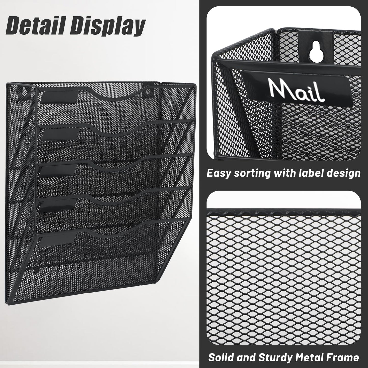 EASEPRES 5 Pocket Mesh Hanging Wall File Organizer, Wall Mounted Mail Paper Document Folder Holder, Clipboard Storage Organization Magazine Rack