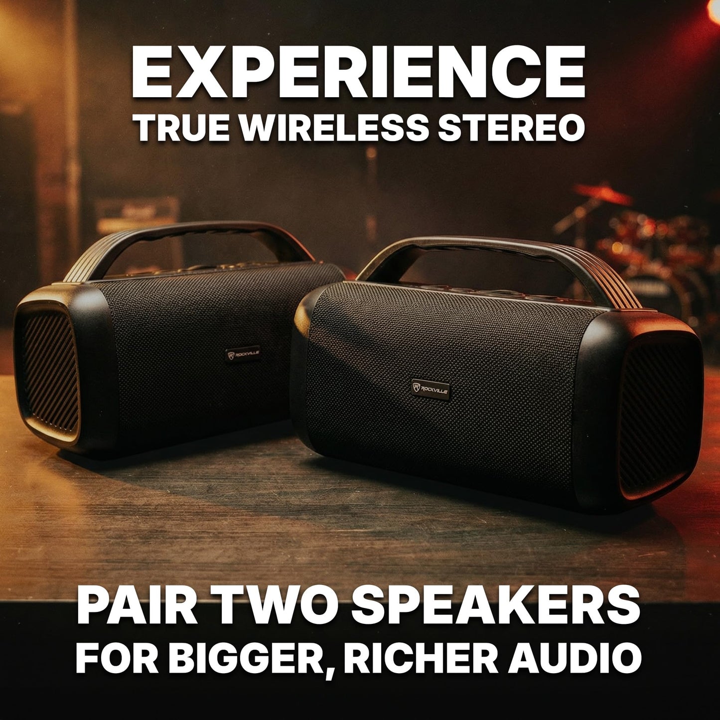 Rockville RPB55 Portable Bluetooth Speaker, 20W RMS, Dual 3.5" Full-Range Drivers, TWS Pairing, USB/TF Playback, Deep Bass, Up to 16-Hour Battery