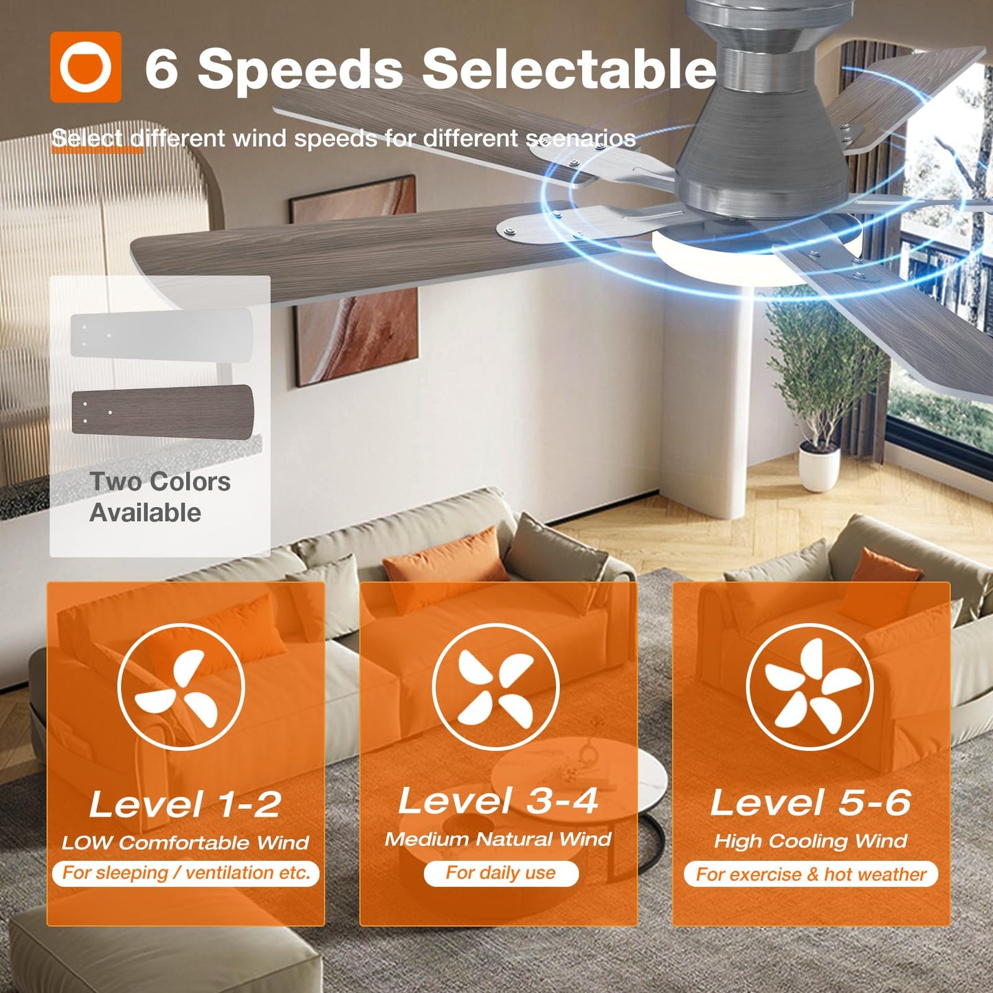 addlon 2 Pack 48 Inch Low Profile Ceiling Fans with Lights, Remote, Nickel