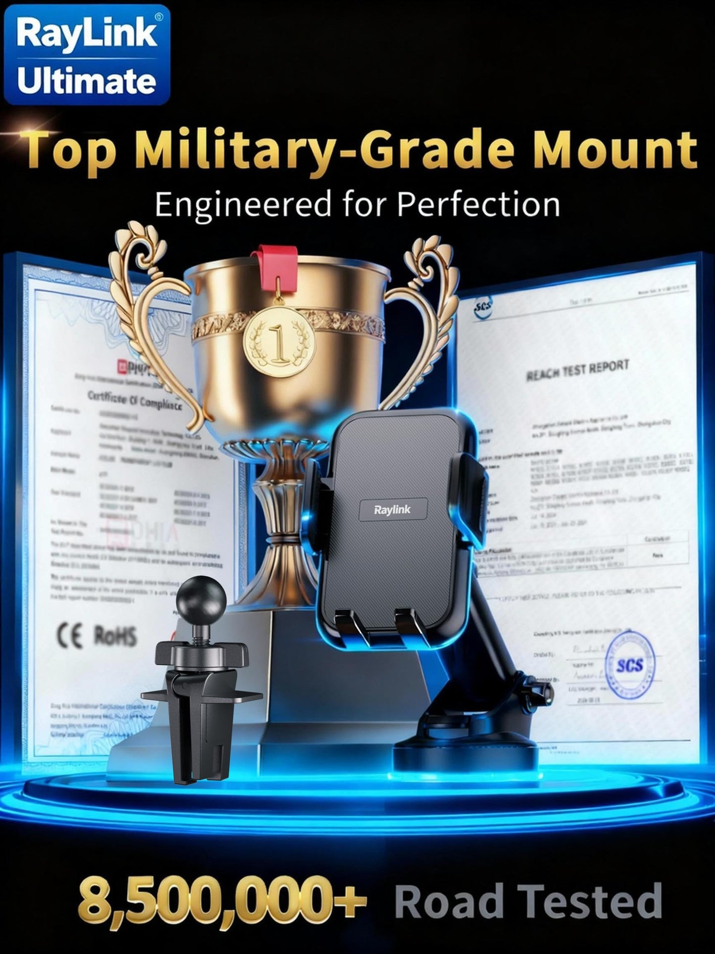 NO.1 Best?Fixed Integrated 122lb?Military-Grade Car Phone Holders Windshield Dashboard Vent?Upgraded Suction & Clip?Cell Phone Mount with Patent