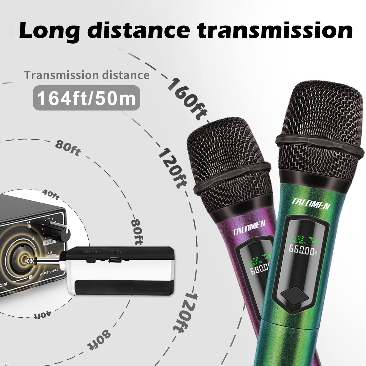 talomen Wireless Microphone Set for Singing, 2.4GHz Rechargeable Handheld Microphones System with Receiver(160 Ft), 4 Pack Cordless Dynamic Mic for