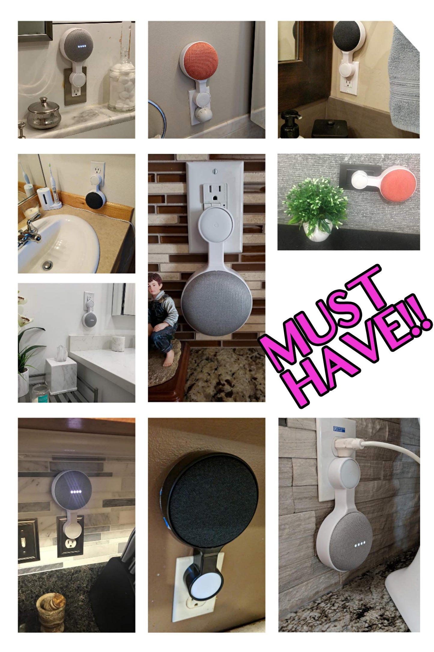 AMORTEK Outlet Wall Mount Holder for Google Home Nest Mini (1st & 2nd Generation), A Space-Saving Accessories for Google Home Mini Voice Assistant