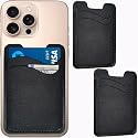 SNJXAMC Phone Wallet Stick ON,Credit Card Holder for Phone Case,Leather Wallet,Stick On Wallet for iPhone Samsung Android,Card Holder,2 Pack,Black