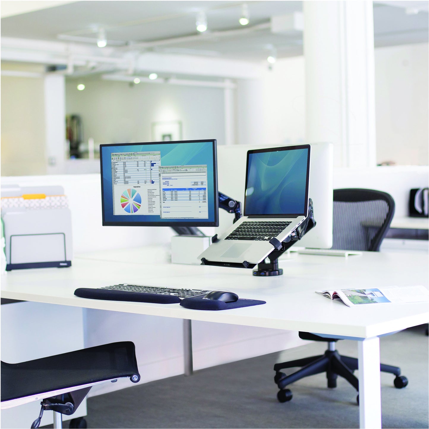Fellowes 8044101 Adjustable Laptop Stand for Desk with Dual Monitor Arm, 17 Inch Monitor Capacity