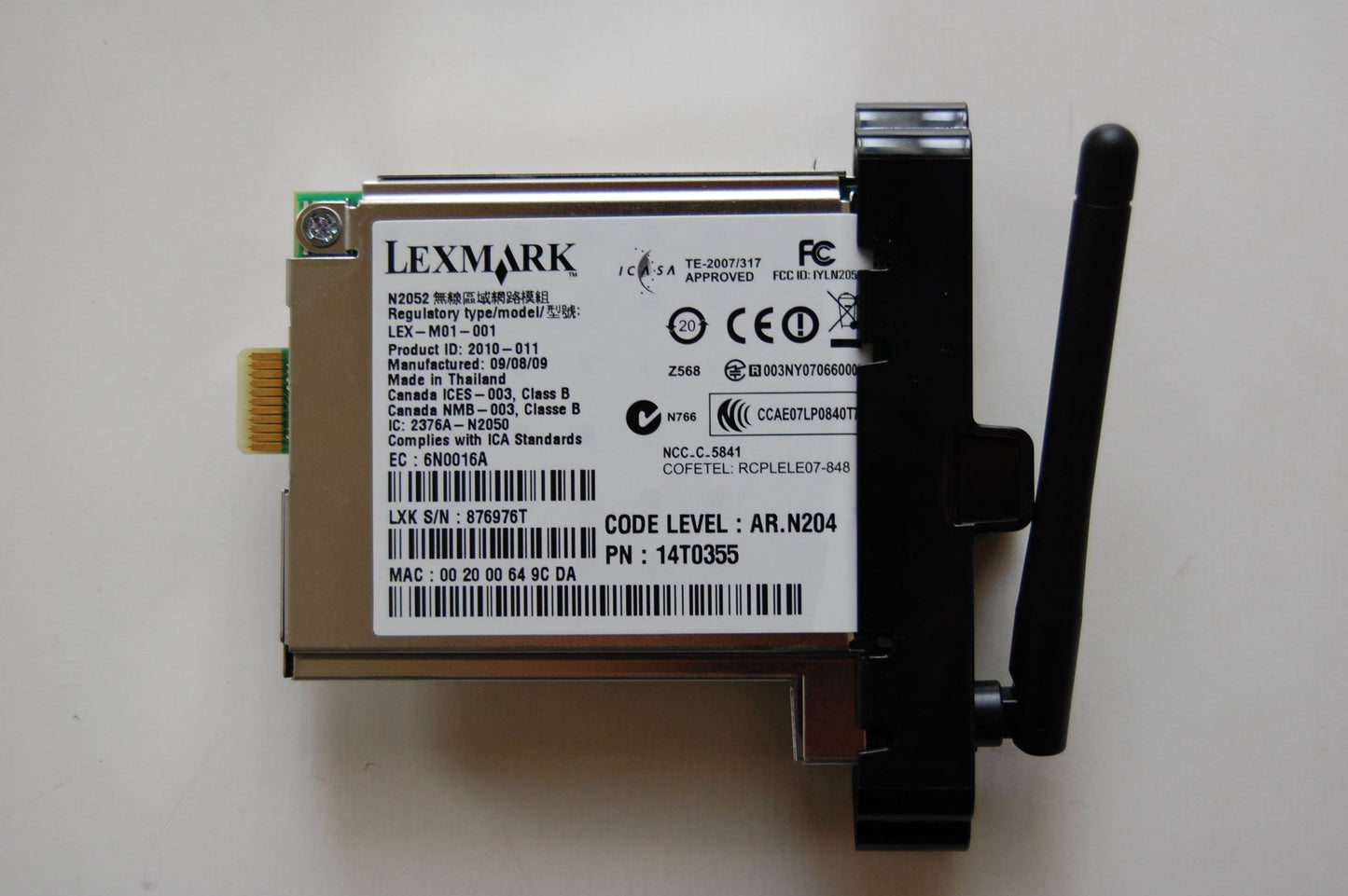 Lexmark Wireless Network Adapter for X4650 X4690 Printers N2052 Part Number: 14T0355