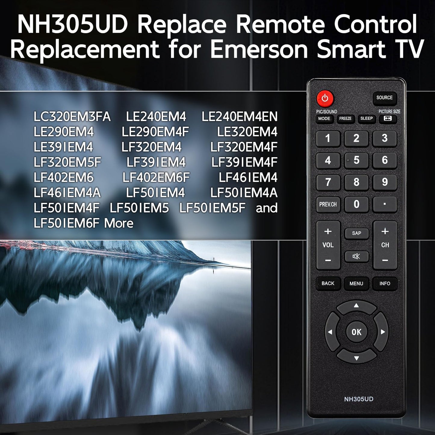 NH305UD Remote Control Replacement for Emerson TV Remote, Universal Remote Control for Emerson TV LCD HDTV Models LF402EM6 LF461EM4 LF501EM4 LF501EM5F