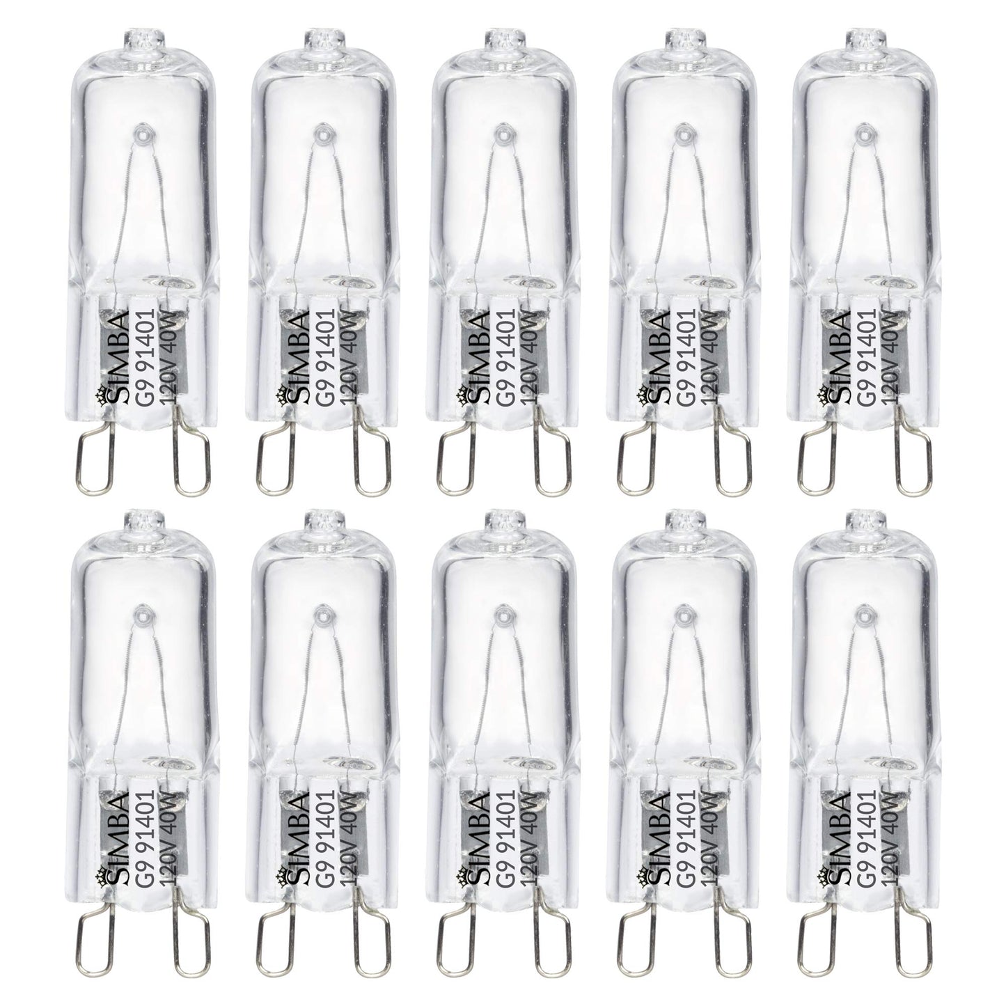 Simba Lighting Halogen Light Bulb G9 T4 40W JCD Bi-Pin 120V, 2700K, 10 Pack