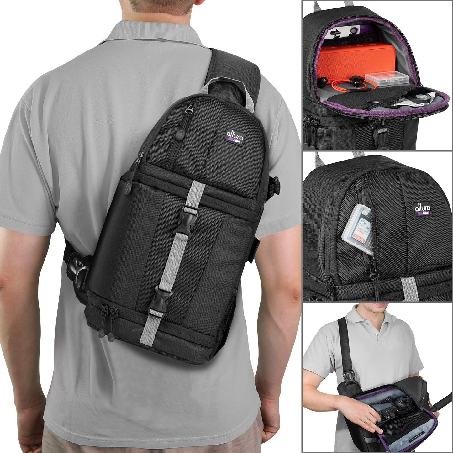 Altura Photo Camera Sling Bag - Backpack for Canon, Nikon, Sony & GoPro DSLR & Mirrorless Cameras - Crossbody Backpacks for Photographers