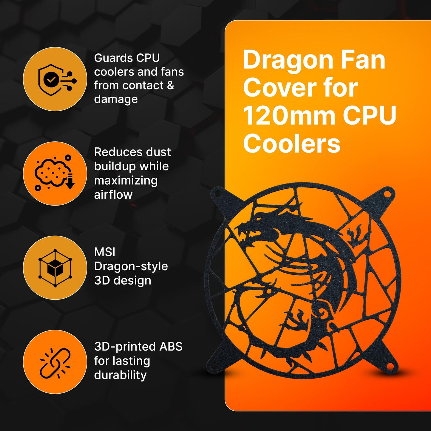 SplashNColor Dragon Fan Cover Compatible with Noctua and Other CPU Coolers & Fans, ARGB 120mm Quiet PC Case Accessories, Gaming Desktop Computer Setup