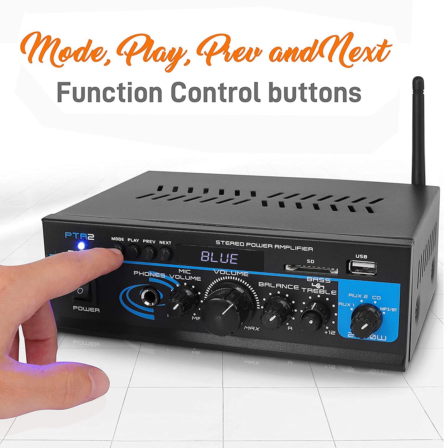 Pyle Home Audio Power Amplifier System - 2X40W Bluetooth Mini Dual Channel Mixer Sound Stereo Receiver Box w/ AUX, Mic Input - For Amplified Speakers