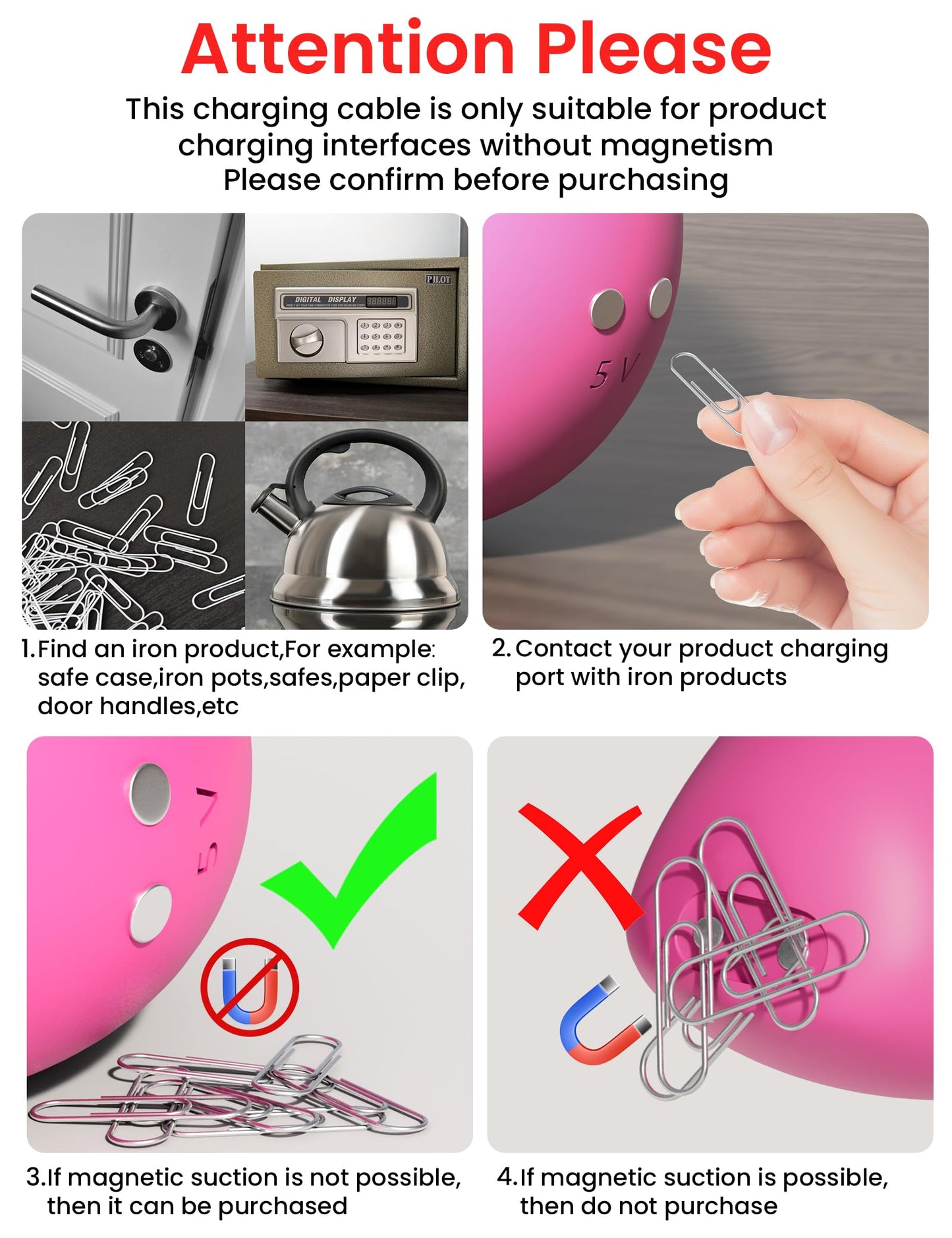 Bicmice 2.6Ft Magnetic USB DC Charger Cable Wireless Replacement Charging Cord-(5mm/0.2in)