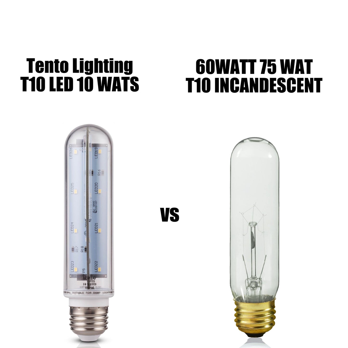 tento Lighting T10 LED Bulb 60W Clear Tubular, E26 Medium Base, Sub Zero Fridge and Freezer Lightbulb Replacement Aquarium UL Listed Energy Star Piano