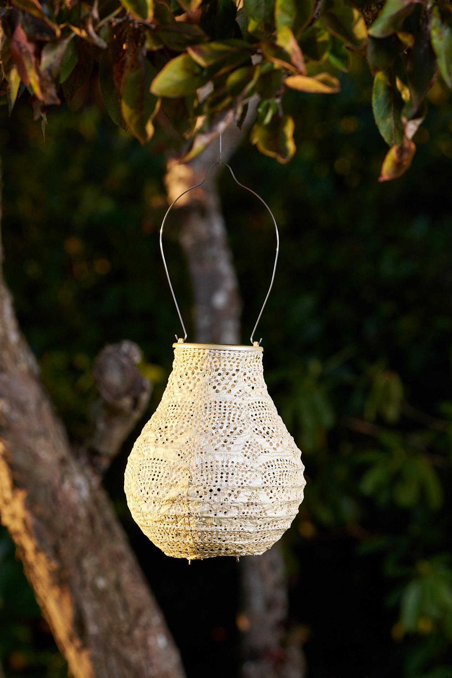 Allsop Soji Stella Bulb Solar Lantern, 8" LED Outdoor Light, Handmade with Weather-Resistant UV Treated Fabric, Stainless Steel Hardware, Auto Sensor