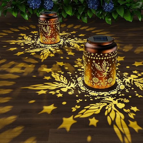 2 Pack Fairy Solar Lantern - Ideal Gift for Mom Women Birthday & Christmas Waterproof Outdoor Garden Lights Hanging Standing Metal Garden Gifts Decor