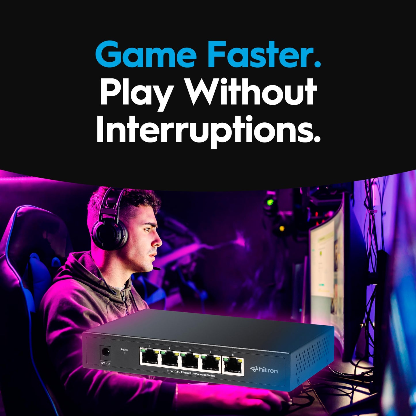 Hitron 5-Port 2.5G Multi-Gig Ethernet Switch (APEX2005), Unmanaged, Fanless Metal Housing, Silent Operation, Ideal for WiFi 6, Gaming, Streaming