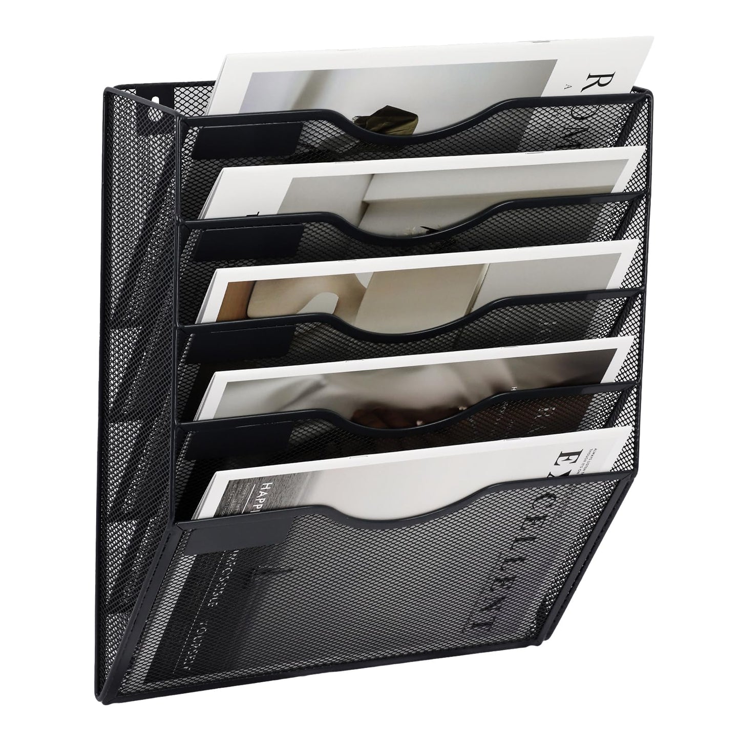 EASEPRES 5 Pocket Mesh Hanging Wall File Organizer, Wall Mounted Mail Paper Document Folder Holder, Clipboard Storage Organization Magazine Rack