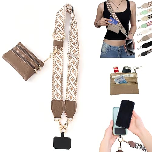 Surlveia Crossbody Body Phone Holder for Women, New Phone Strap with Zippered Pouch, Adjustable Crossbody Strap (Brown)